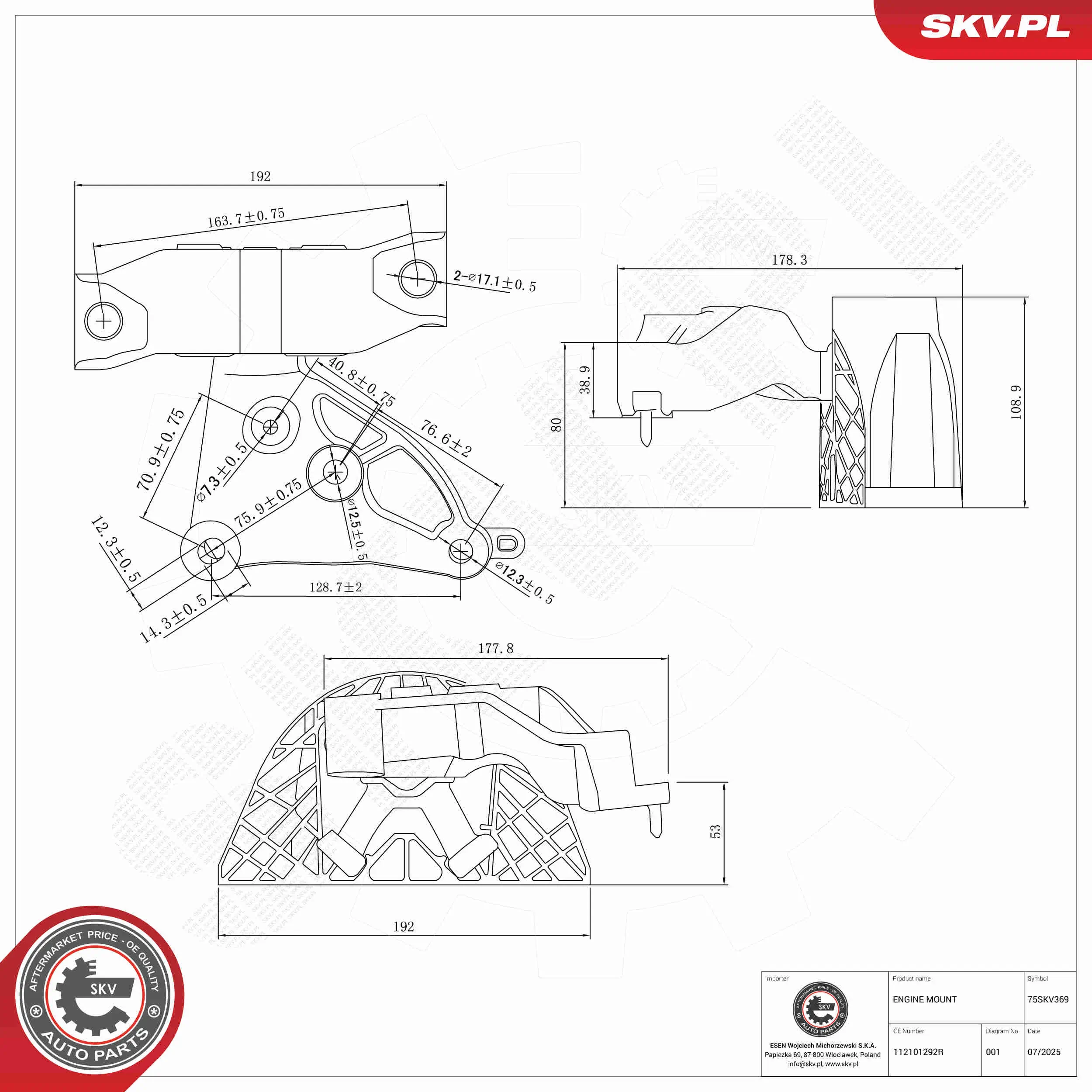 Lagerung, Motor rechts ESEN SKV 75SKV369