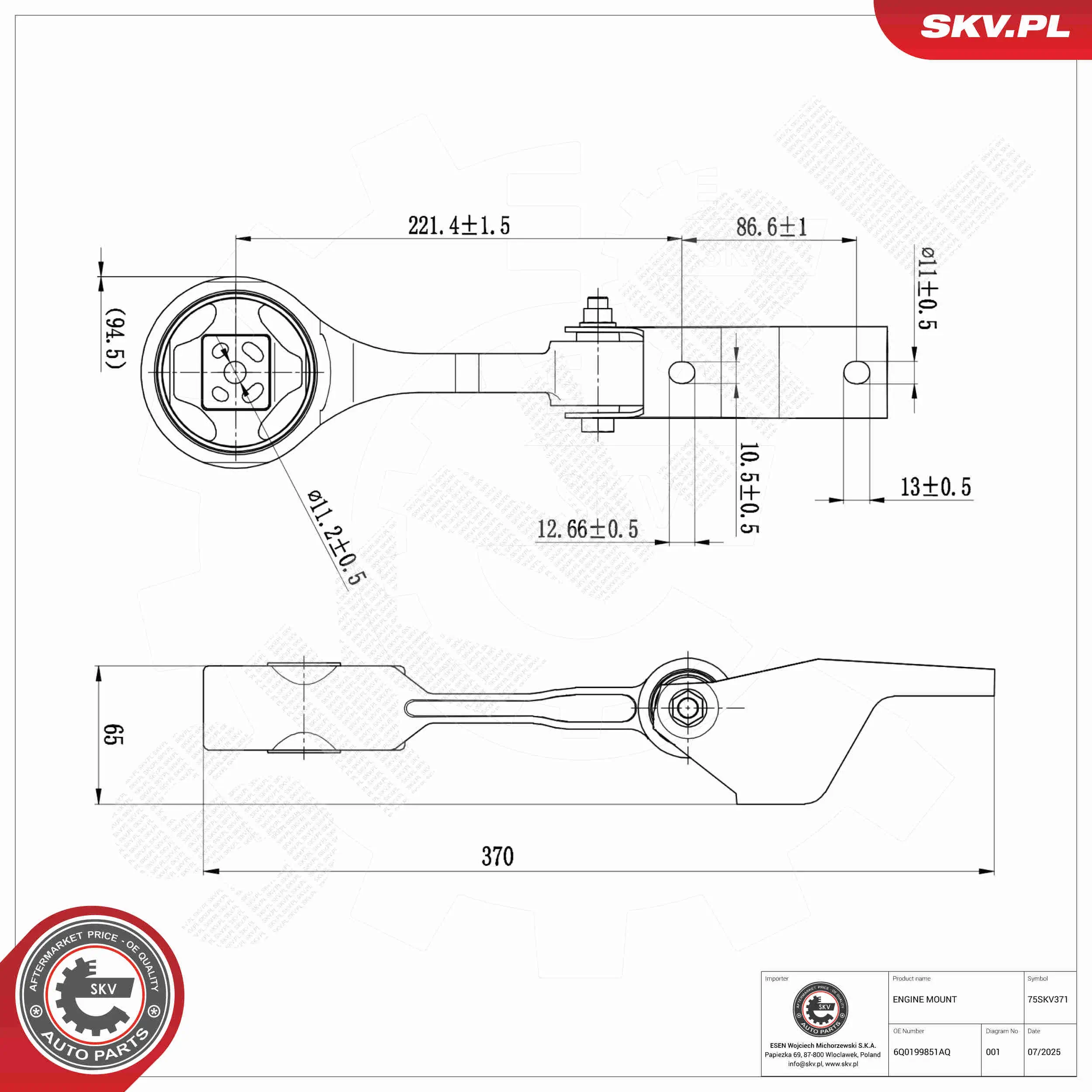 Lagerung, Motor hinten unten ESEN SKV 75SKV371