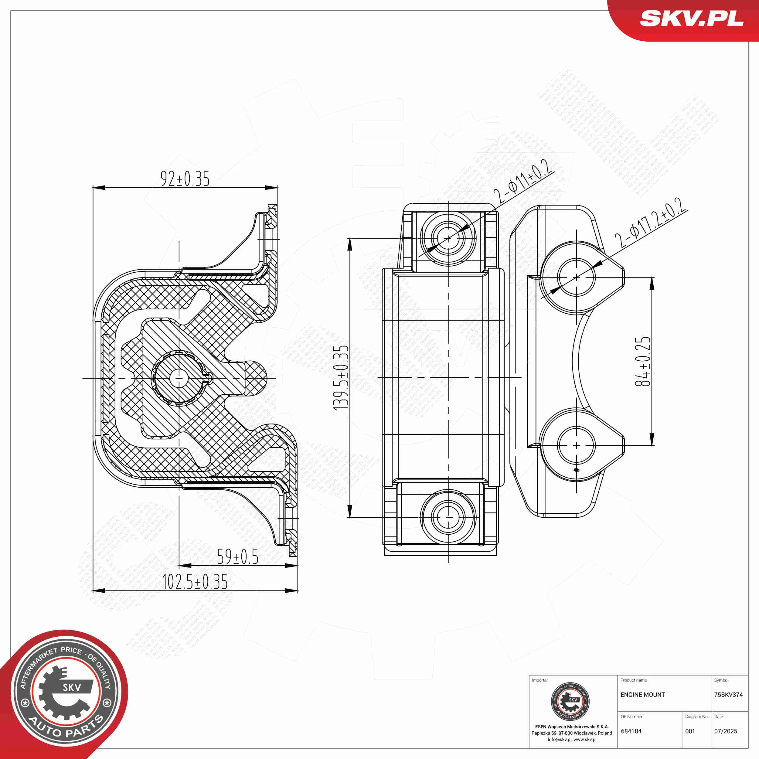 Lagerung, Motor vorne rechts ESEN SKV 75SKV374