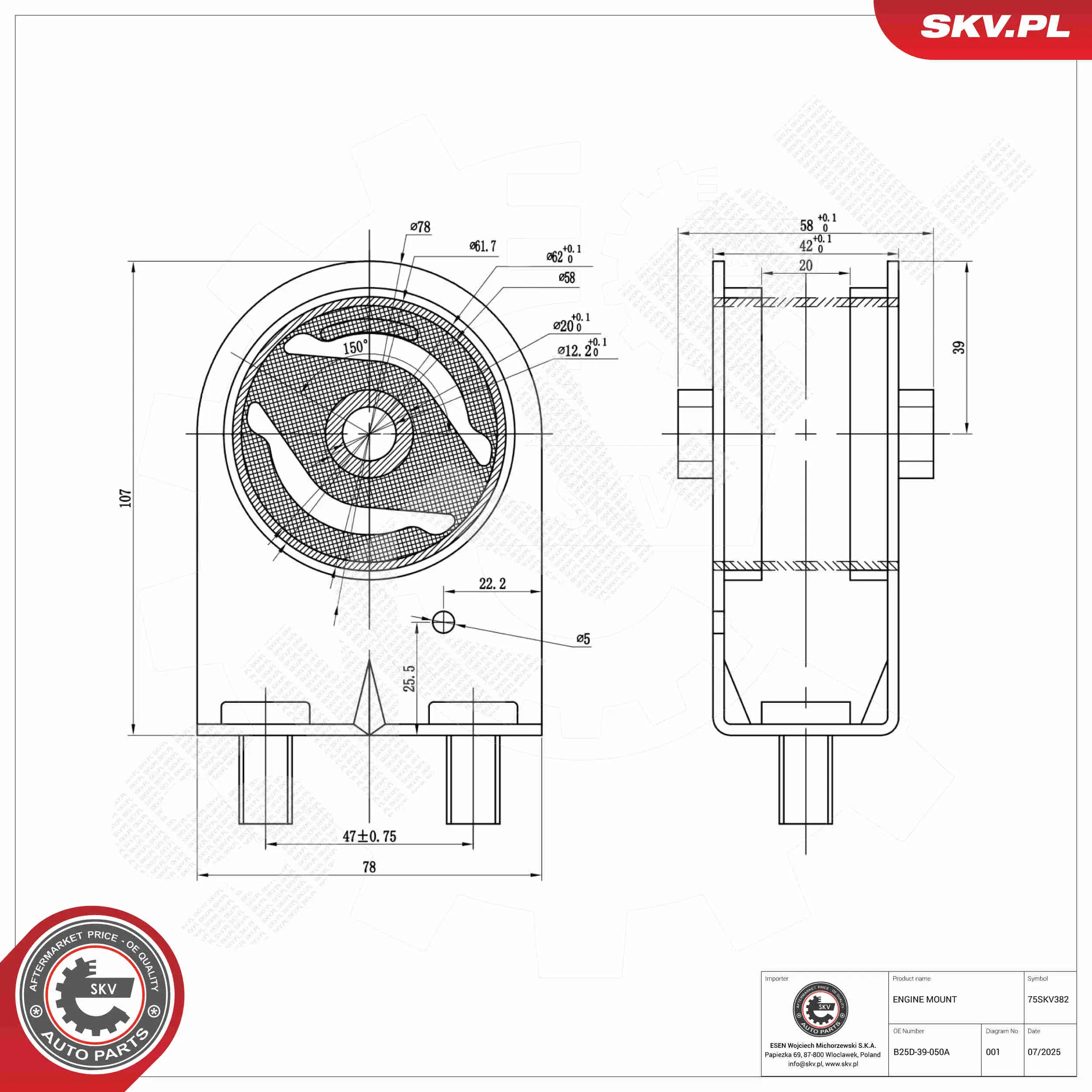 Lagerung, Motor vorne ESEN SKV 75SKV382
