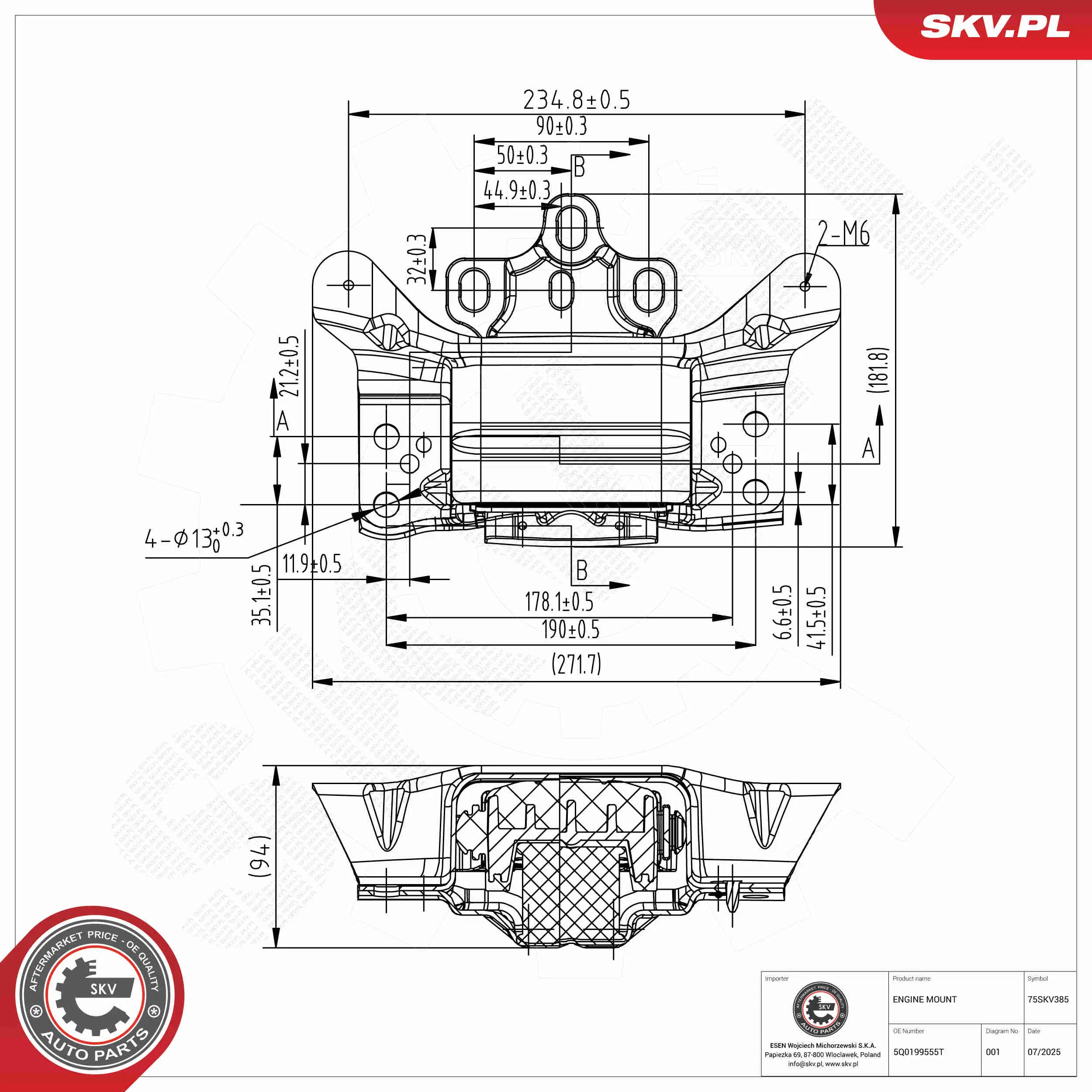 Lagerung, Motor links ESEN SKV 75SKV385