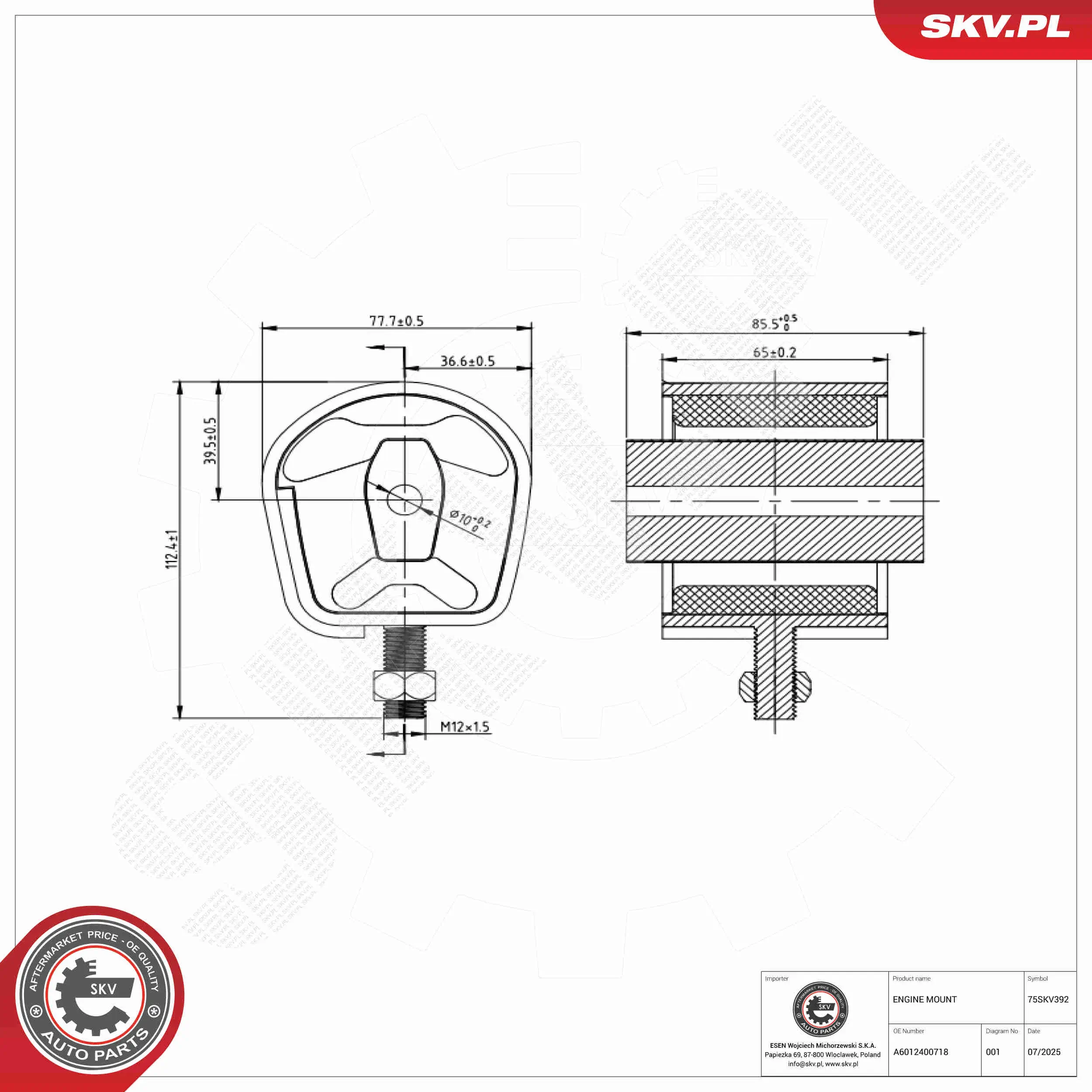 Lagerung, Motor hinten ESEN SKV 75SKV392