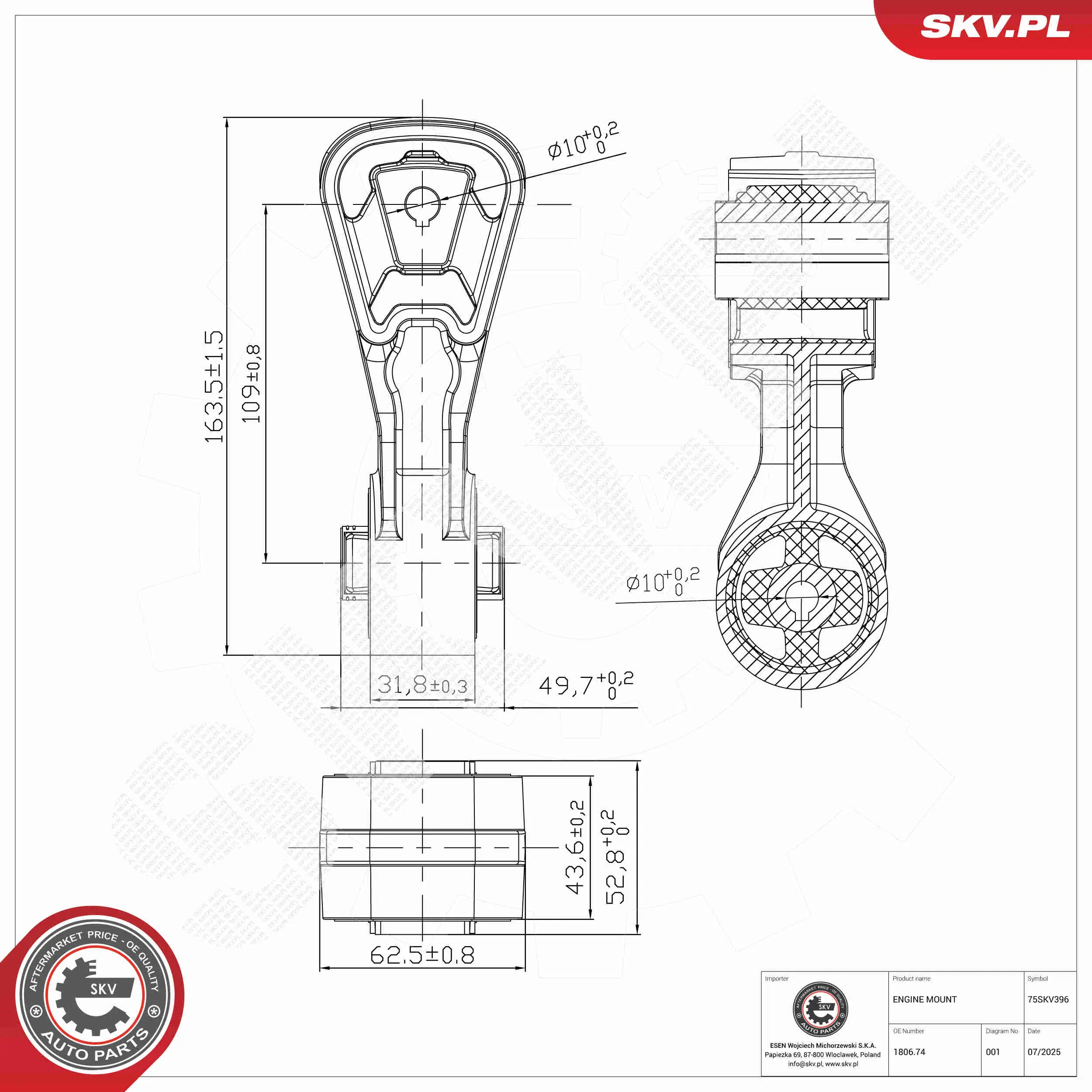 Lagerung, Motor motorseitig ESEN SKV 75SKV396