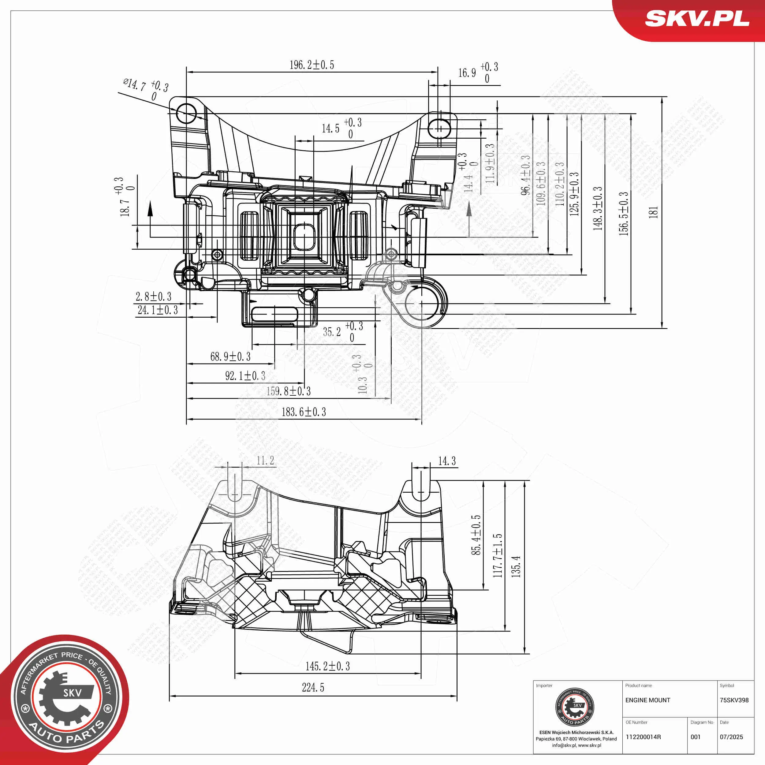 Lagerung, Motor links ESEN SKV 75SKV398