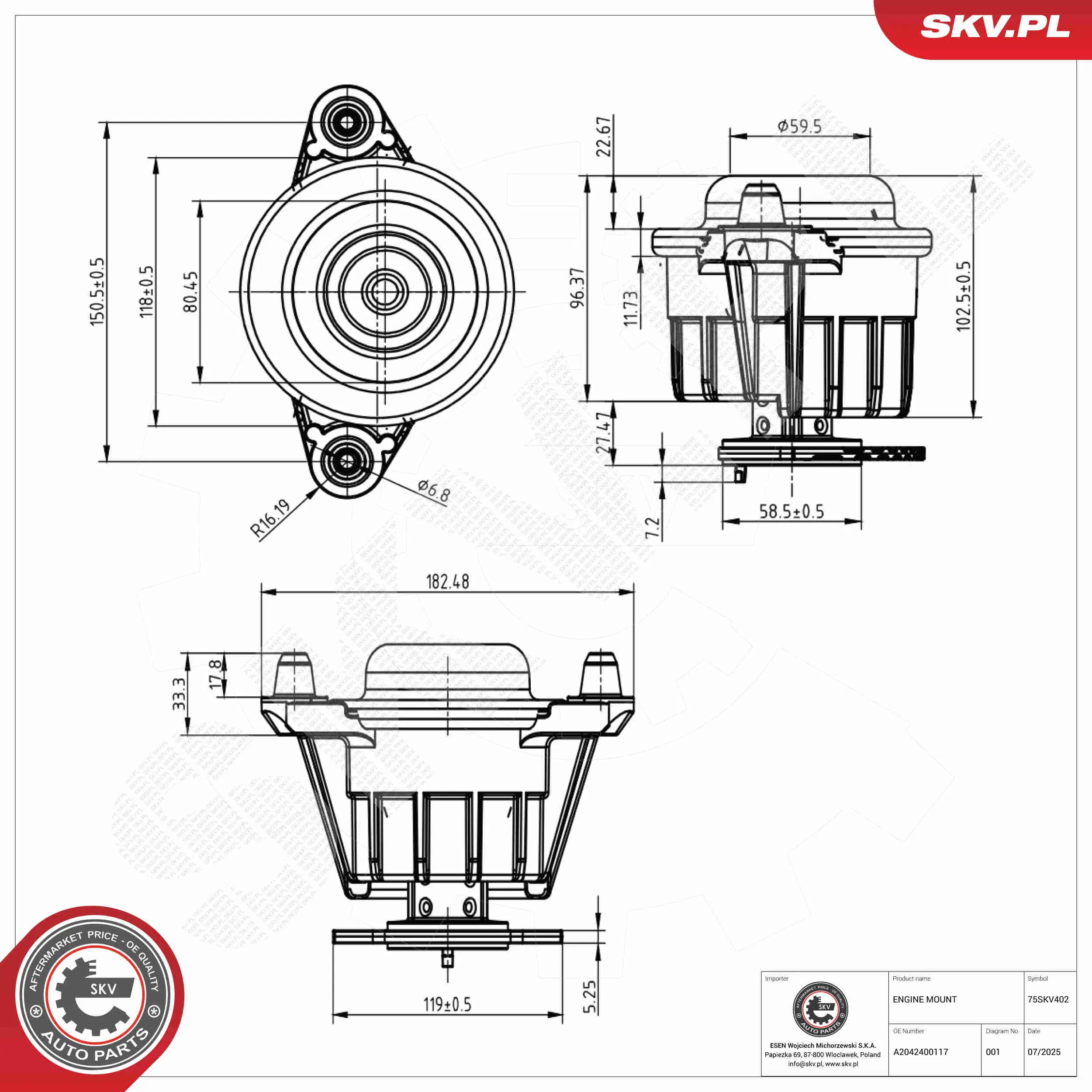 Lagerung, Motor vorne ESEN SKV 75SKV402