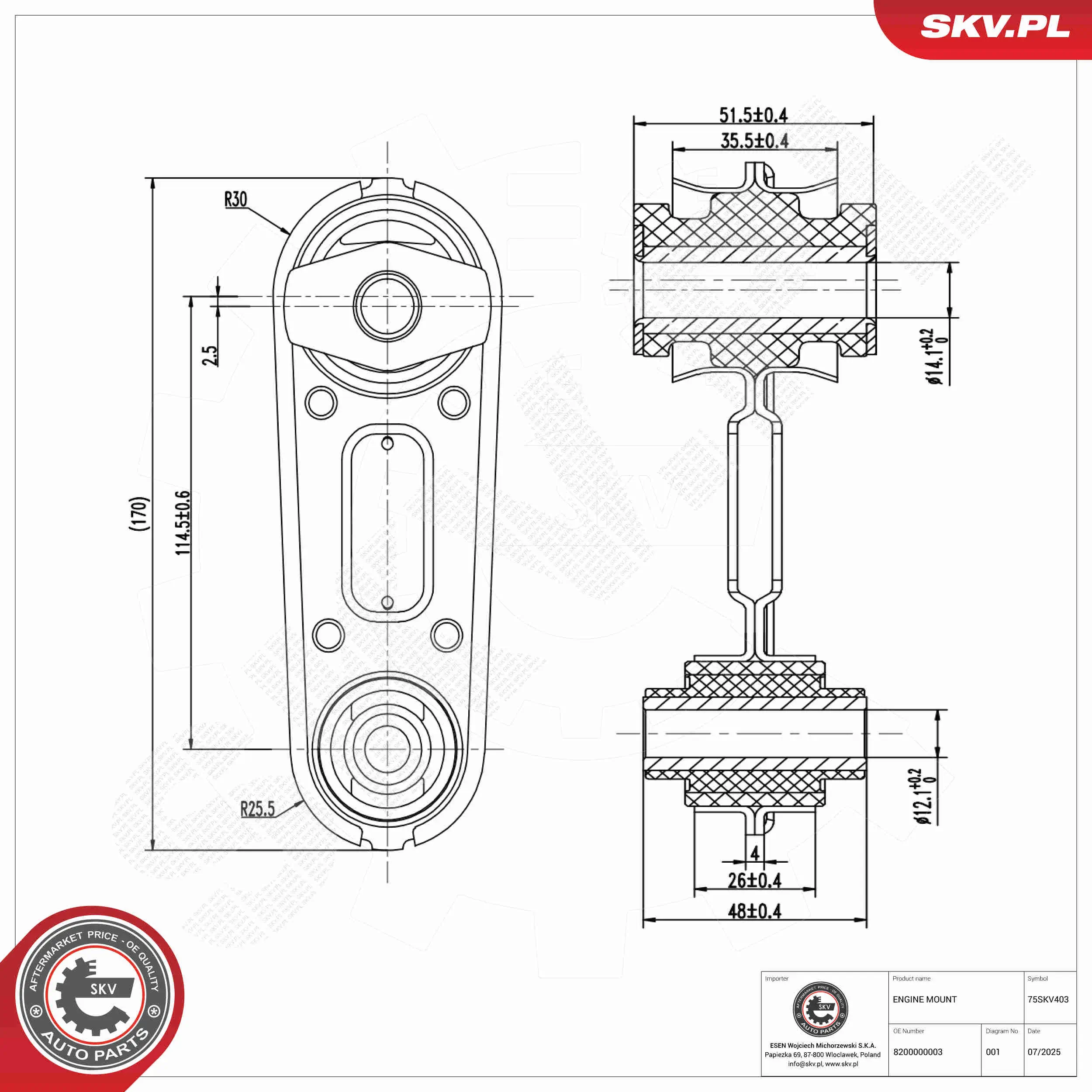 Lagerung, Motor motorseitig ESEN SKV 75SKV403
