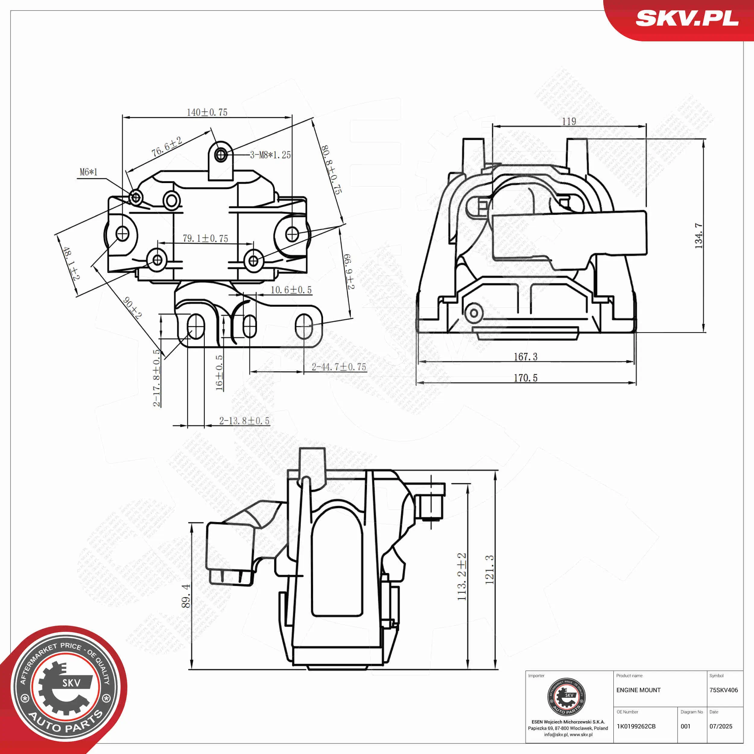 Lagerung, Motor rechts ESEN SKV 75SKV406
