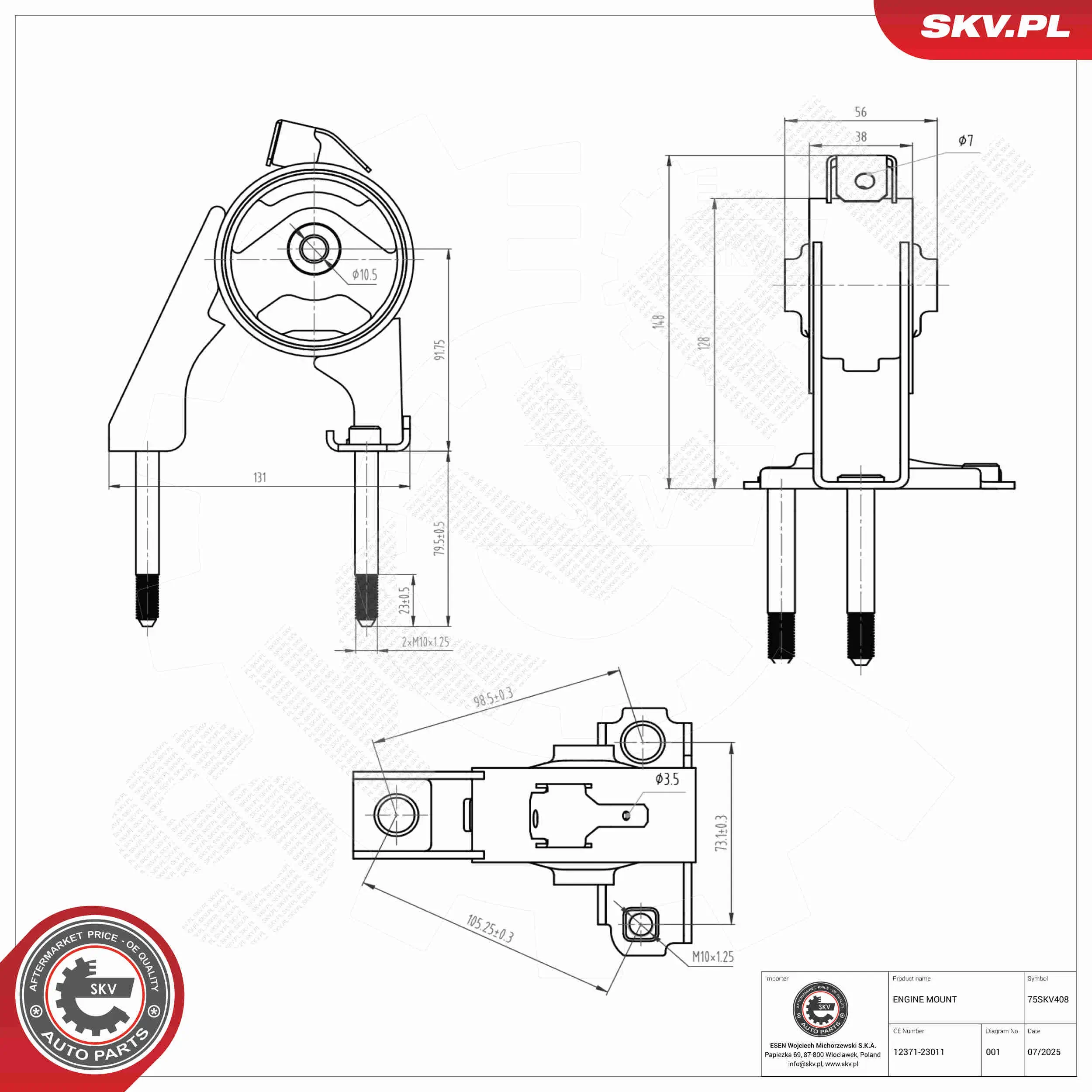 Lagerung, Motor hinten ESEN SKV 75SKV408