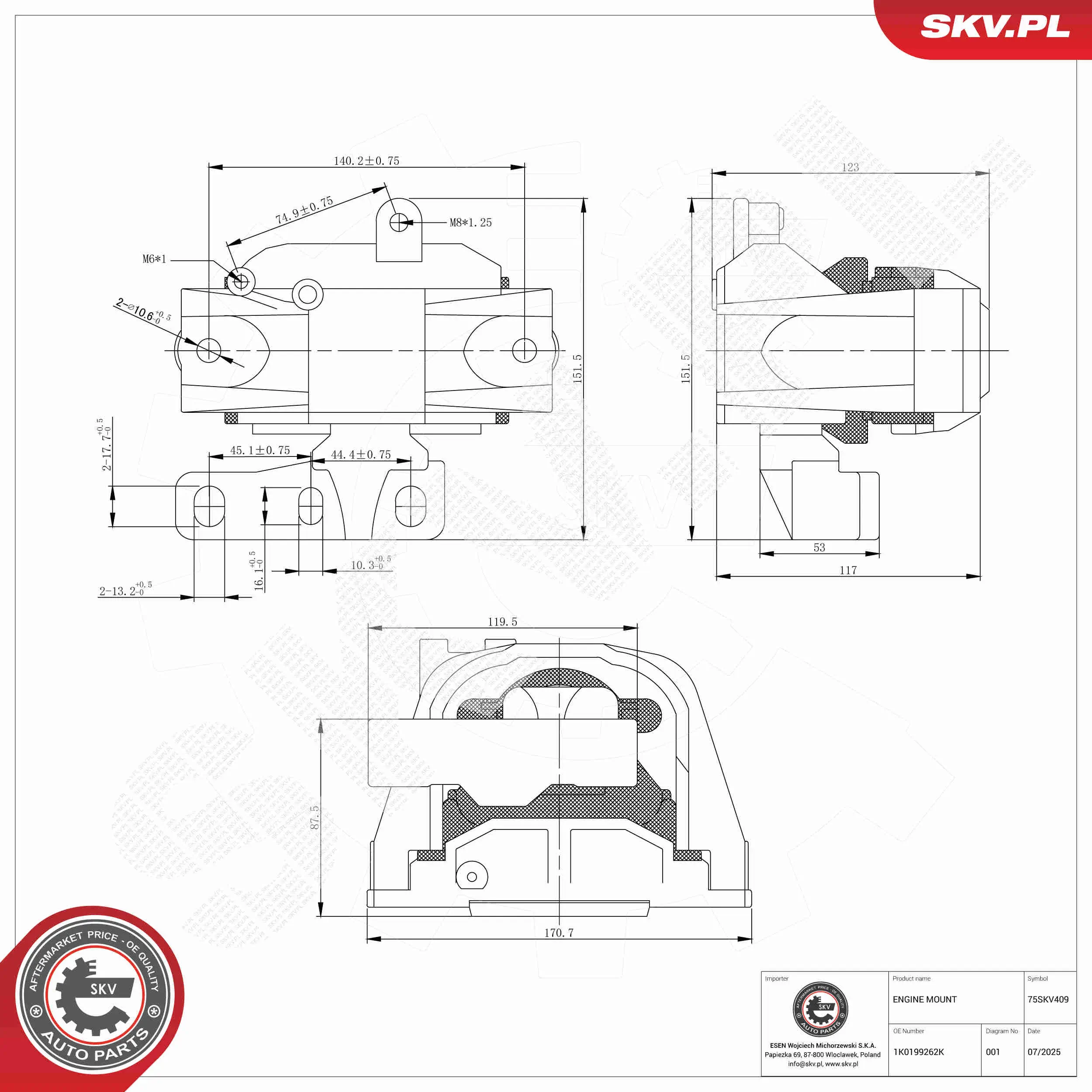 Lagerung, Motor rechts ESEN SKV 75SKV409