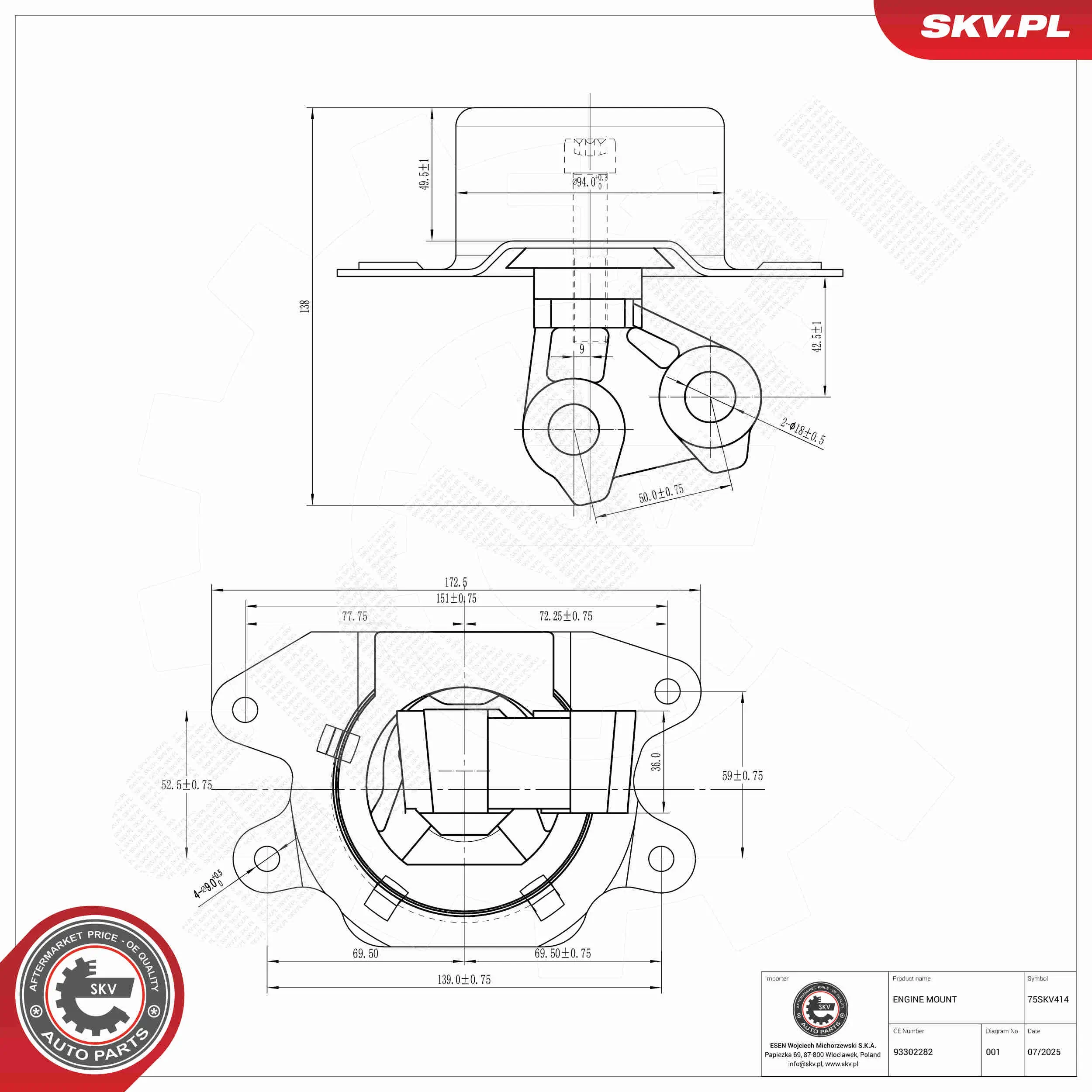 Lagerung, Motor links ESEN SKV 75SKV414