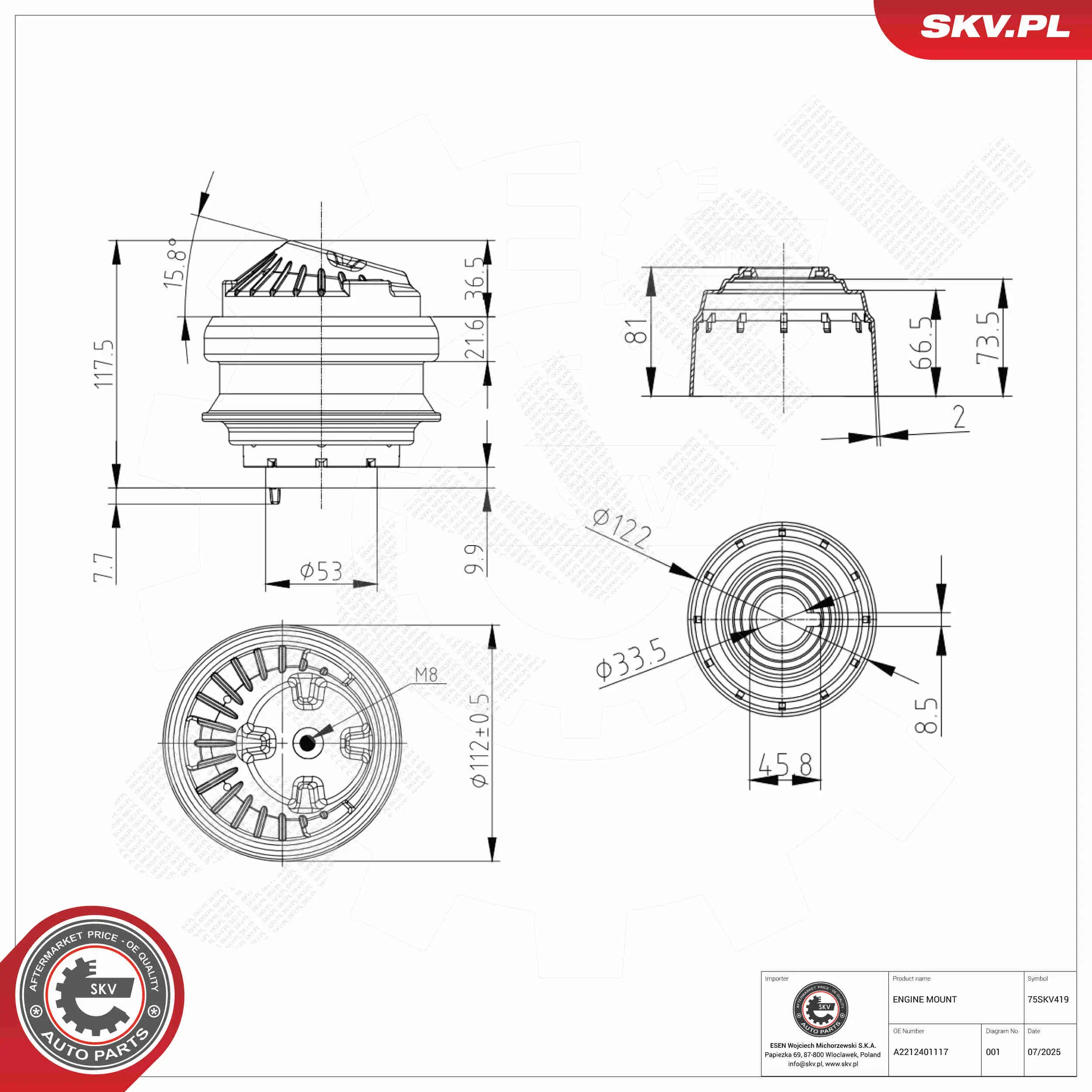 Lagerung, Motor vorne ESEN SKV 75SKV419