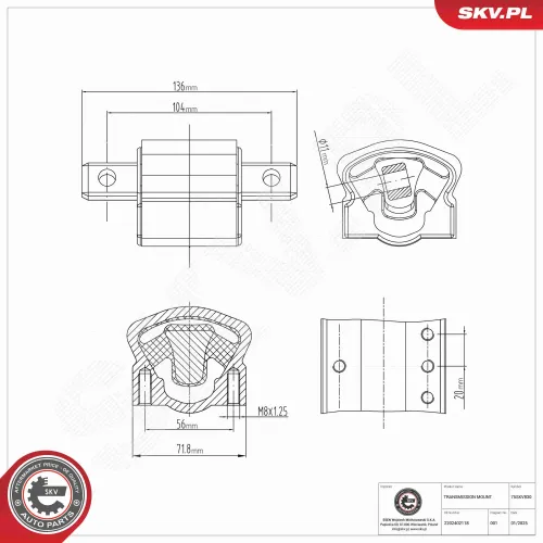 Lagerung, Schaltgetriebe hinten ESEN SKV 75SKV830 Bild Lagerung, Schaltgetriebe hinten ESEN SKV 75SKV830