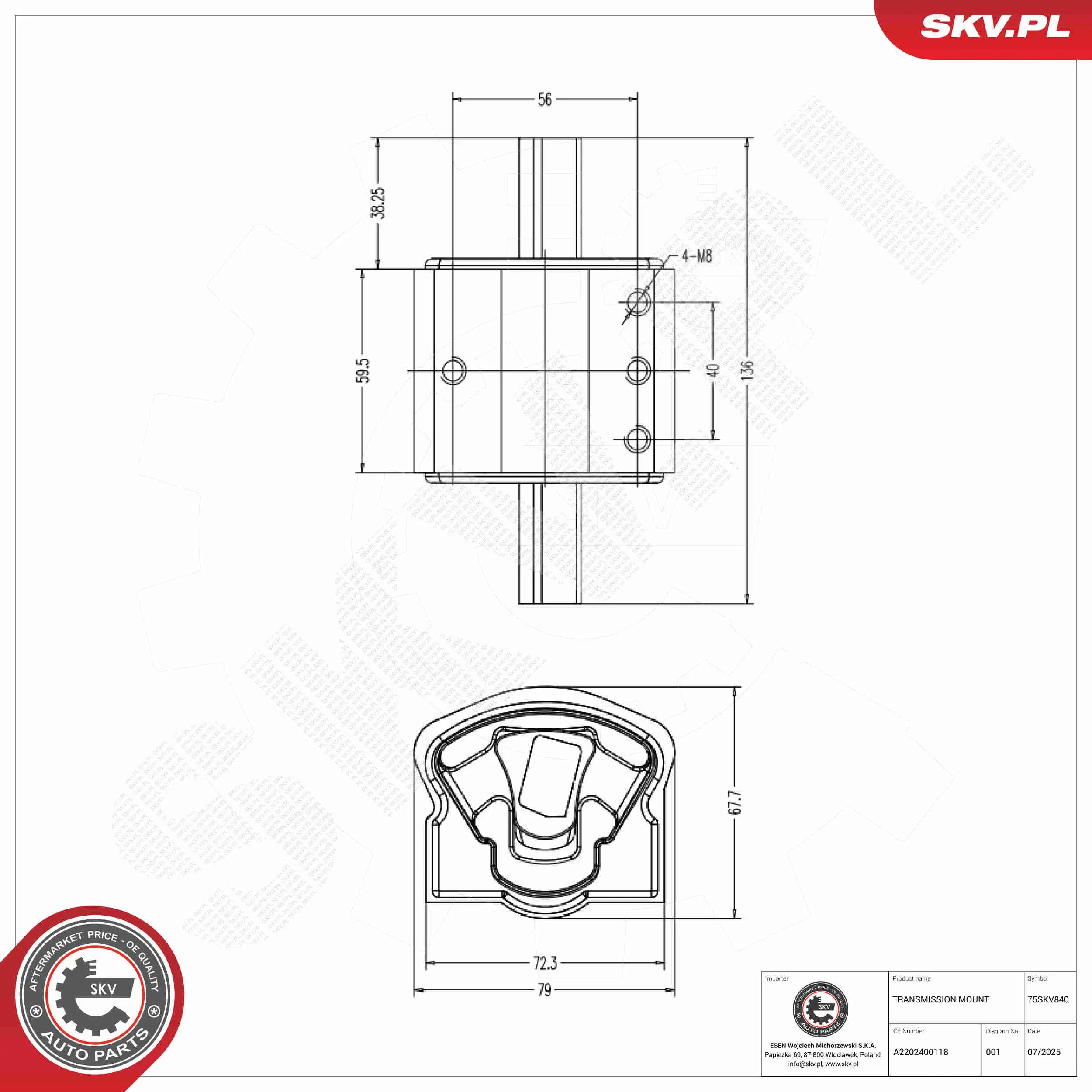 Lagerung, Automatikgetriebe hinten ESEN SKV 75SKV840