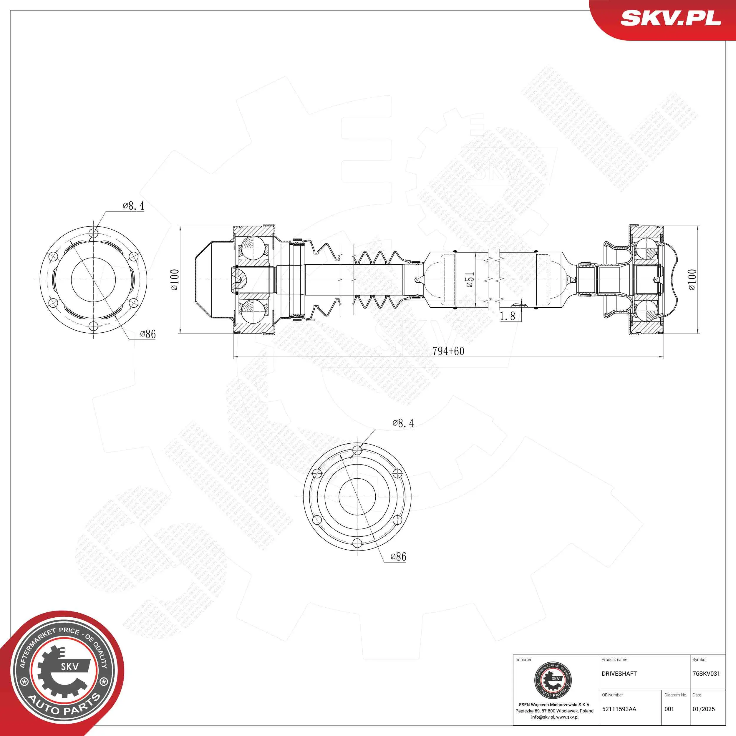 Antriebswelle Vorderachse ESEN SKV 76SKV031