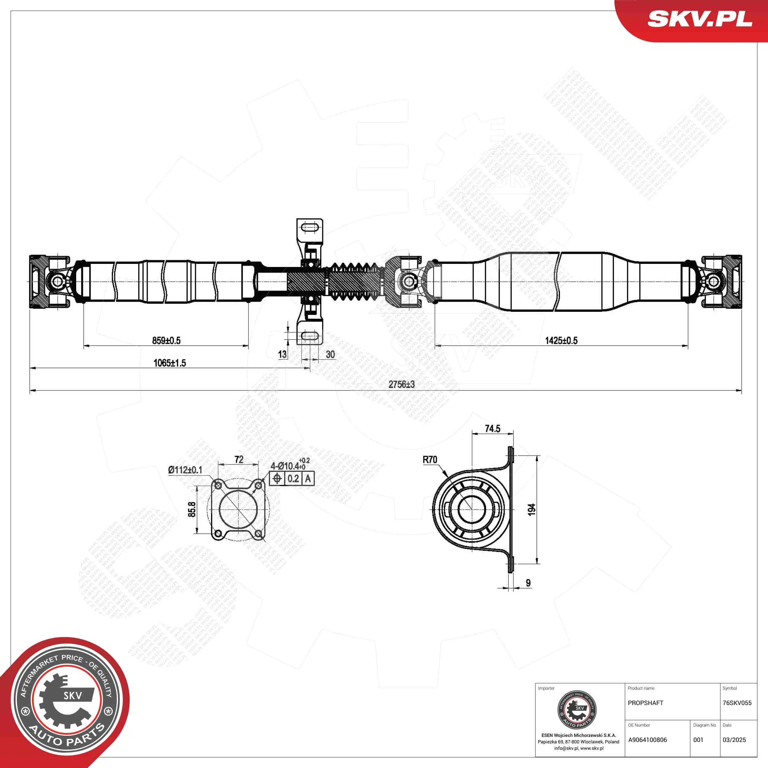 Antriebswelle Hinterachse ESEN SKV 76SKV055