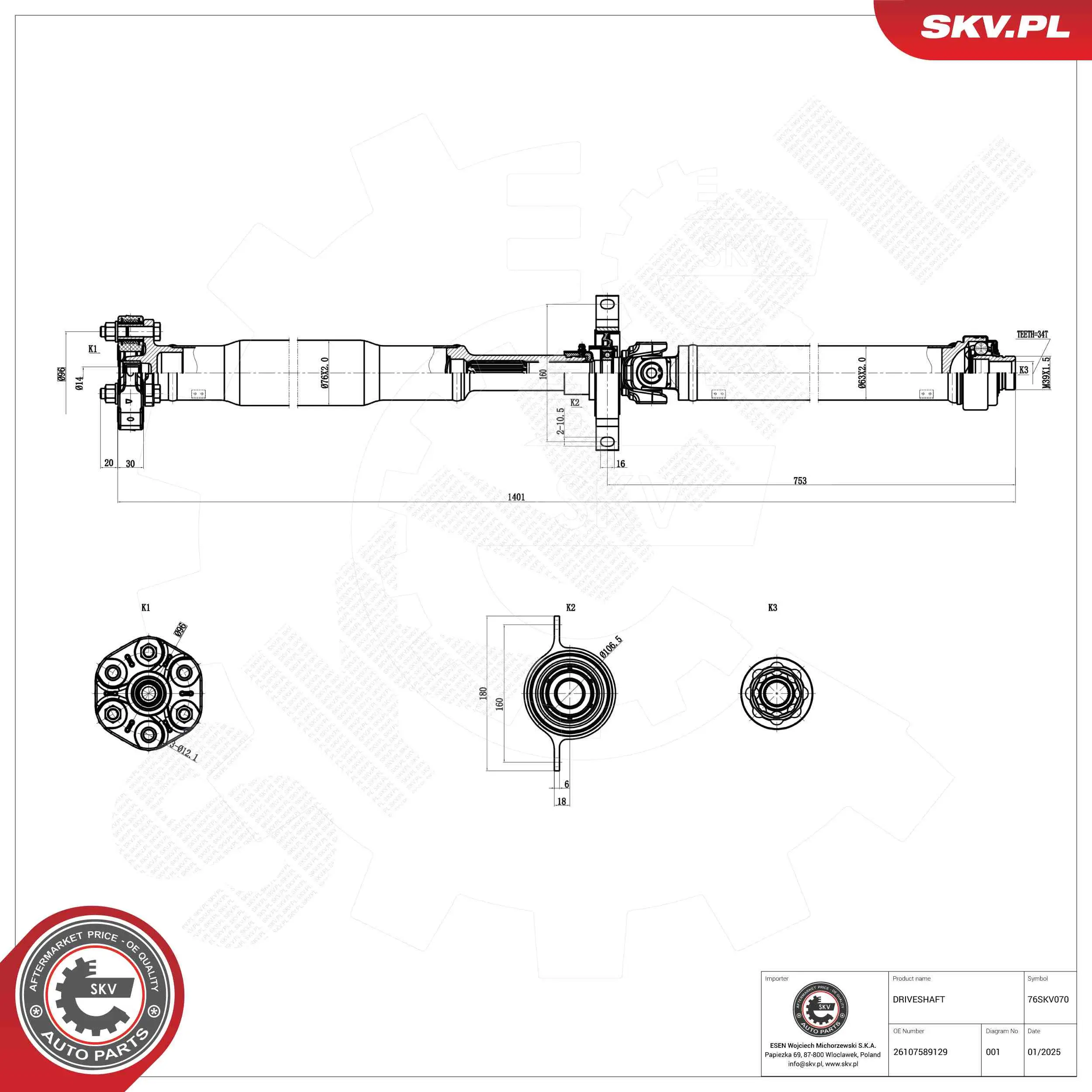 Antriebswelle Hinterachse ESEN SKV 76SKV070