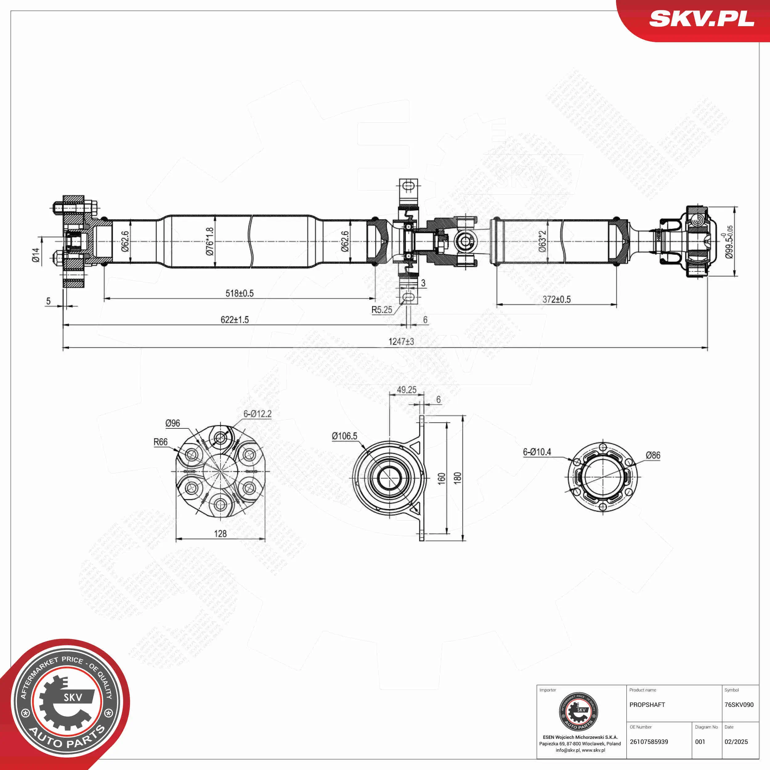 Antriebswelle Hinterachse ESEN SKV 76SKV090