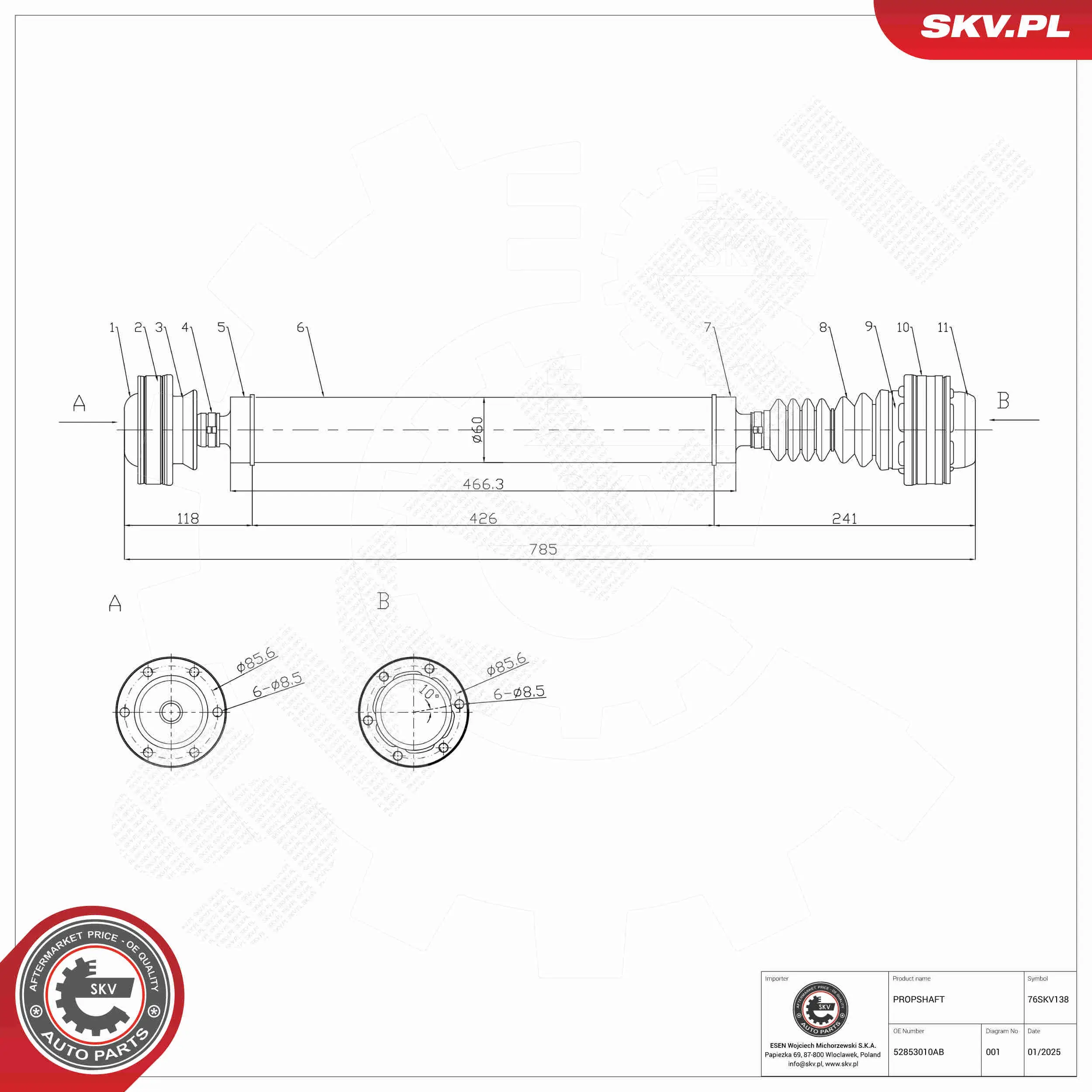 Antriebswelle Vorderachse ESEN SKV 76SKV138