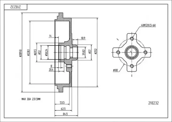 Bremstrommel Hinterachse HART 218 232 Bild Bremstrommel Hinterachse HART 218 232