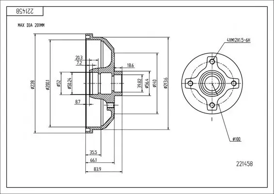 Bremstrommel Hinterachse HART 221 458