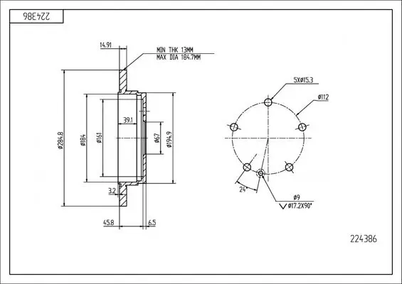 Bremsscheibe Hinterachse HART 224 386