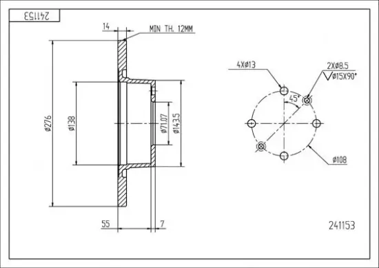 Bremsscheibe Hinterachse HART 241 153 Bild Bremsscheibe Hinterachse HART 241 153