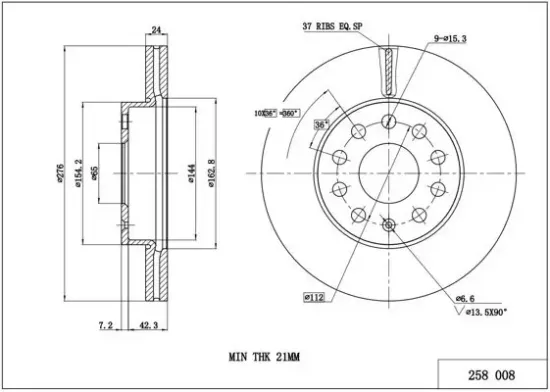 Bremsscheibe Vorderachse HART 258 008 Bild Bremsscheibe Vorderachse HART 258 008