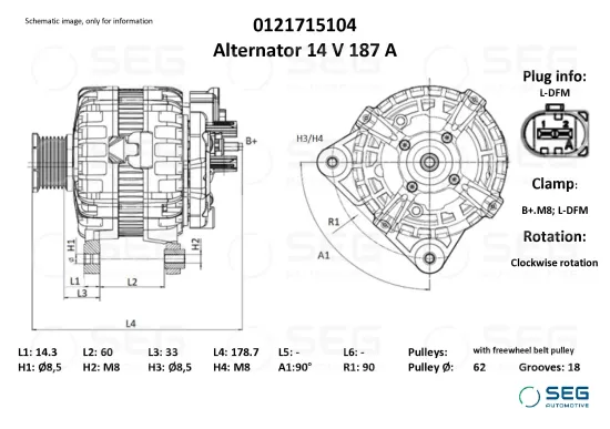 Generator 14 V SEG Automotive 0121715104 Bild Generator 14 V SEG Automotive 0121715104