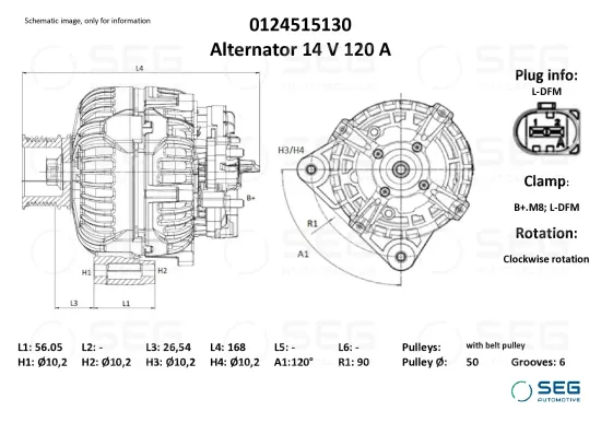 Generator 14 V SEG Automotive 0124515130 Bild Generator 14 V SEG Automotive 0124515130