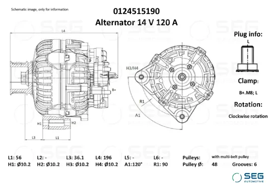 Generator 14 V SEG Automotive 0124515190 Bild Generator 14 V SEG Automotive 0124515190