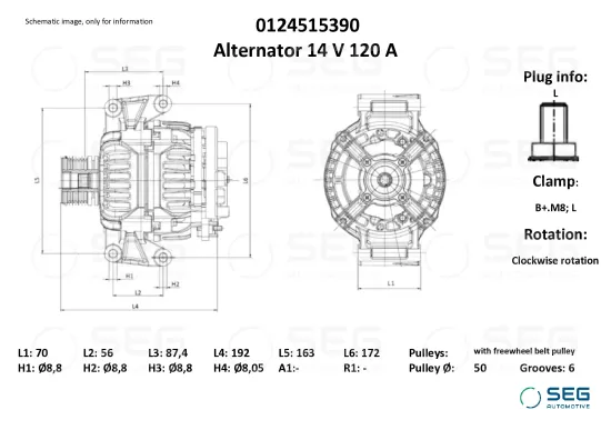 Generator 14 V SEG Automotive 0124515390 Bild Generator 14 V SEG Automotive 0124515390