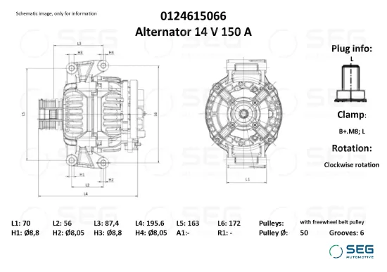 Generator 14 V SEG Automotive 0124615066 Bild Generator 14 V SEG Automotive 0124615066