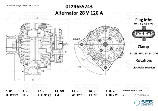 Generator 28 V SEG Automotive 0124655243 Bild Generator 28 V SEG Automotive 0124655243