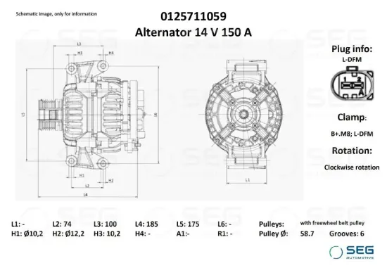 Generator 14 V SEG Automotive 0125711059 Bild Generator 14 V SEG Automotive 0125711059