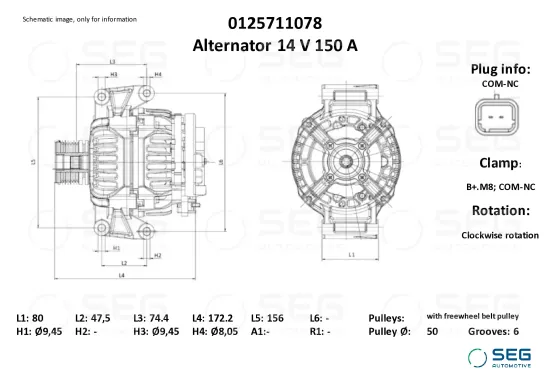 Generator 14 V SEG Automotive 0125711078 Bild Generator 14 V SEG Automotive 0125711078