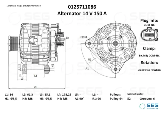 Generator 14 V SEG Automotive 0125711086 Bild Generator 14 V SEG Automotive 0125711086