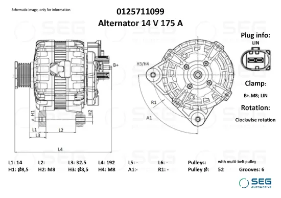 Generator 14 V SEG Automotive 0125711099 Bild Generator 14 V SEG Automotive 0125711099