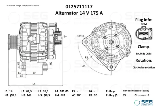 Generator 14 V SEG Automotive 0125711117 Bild Generator 14 V SEG Automotive 0125711117