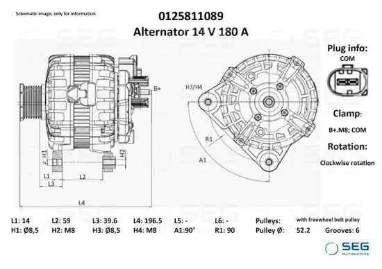 Generator 14 V SEG Automotive 0125811089 Bild Generator 14 V SEG Automotive 0125811089
