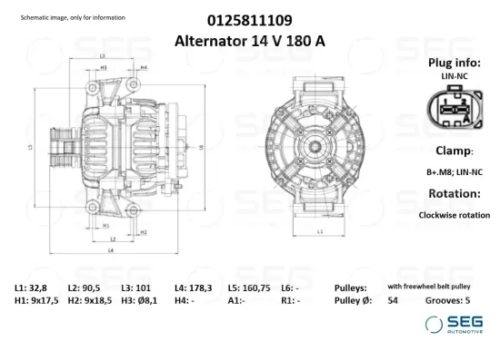 Generator 14 V SEG Automotive 0125811109 Bild Generator 14 V SEG Automotive 0125811109