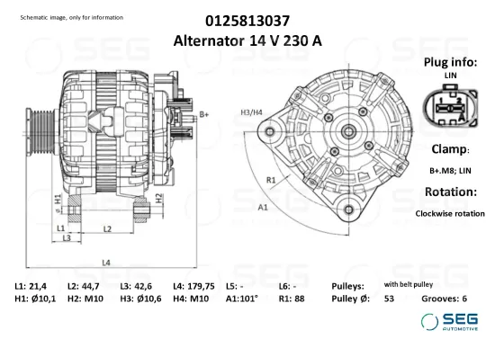 Generator 14 V SEG Automotive 0125813037 Bild Generator 14 V SEG Automotive 0125813037
