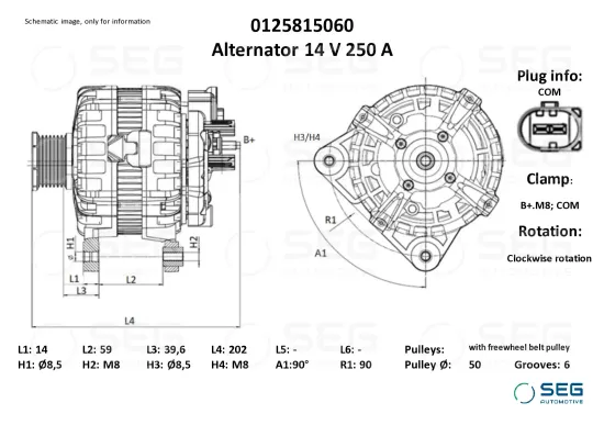 Generator 14 V SEG Automotive 0125815060 Bild Generator 14 V SEG Automotive 0125815060