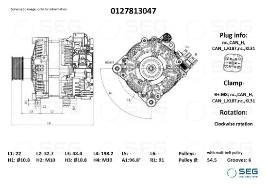 Generator 48 V SEG Automotive 0127813047 Bild Generator 48 V SEG Automotive 0127813047