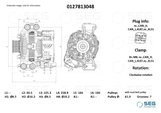 Startergenerator 48 V SEG Automotive 0127813048 Bild Startergenerator 48 V SEG Automotive 0127813048