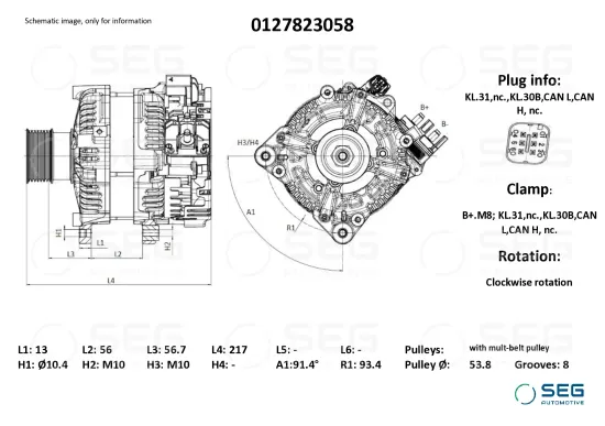Startergenerator 48 V SEG Automotive 0127823058 Bild Startergenerator 48 V SEG Automotive 0127823058