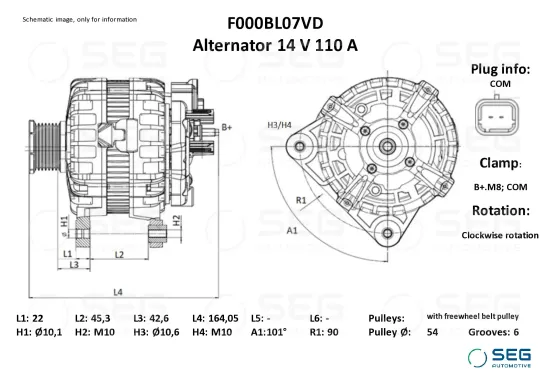 Generator 14 V SEG Automotive F000BL07VD Bild Generator 14 V SEG Automotive F000BL07VD