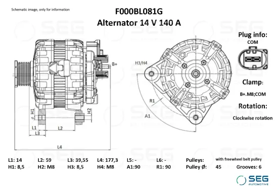 Generator 14 V SEG Automotive F000BL081G Bild Generator 14 V SEG Automotive F000BL081G