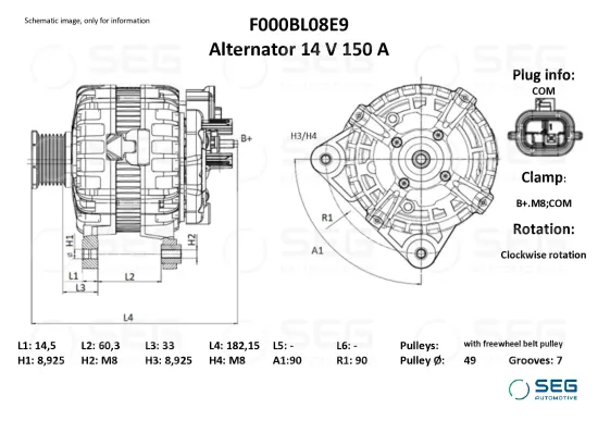 Generator 14 V SEG Automotive F000BL08E9 Bild Generator 14 V SEG Automotive F000BL08E9