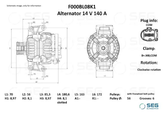 Generator 14 V SEG Automotive F000BL08K1 Bild Generator 14 V SEG Automotive F000BL08K1