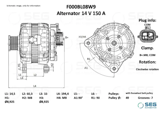 Generator 14 V SEG Automotive F000BL08W9 Bild Generator 14 V SEG Automotive F000BL08W9